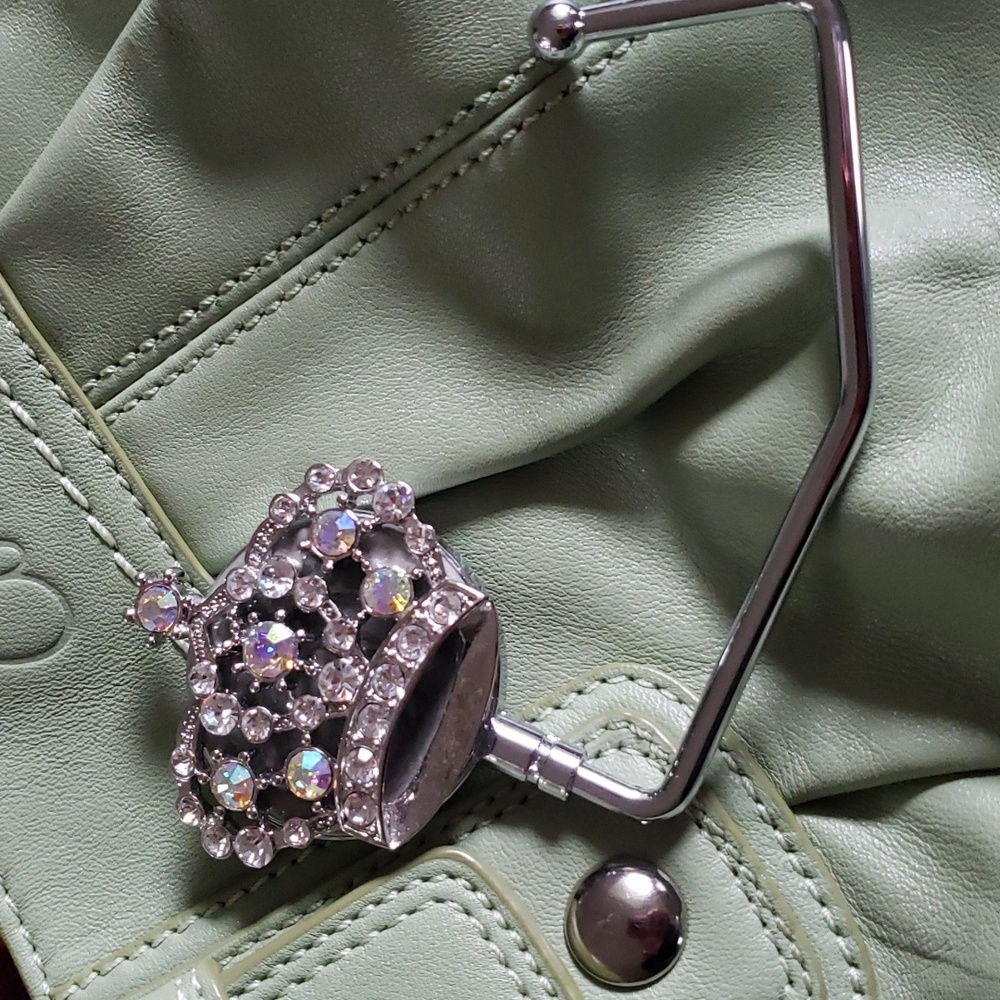 Purse/Bag Hook NWOT Gem Crown Silver with Large Rhinestone        (BIN 008)